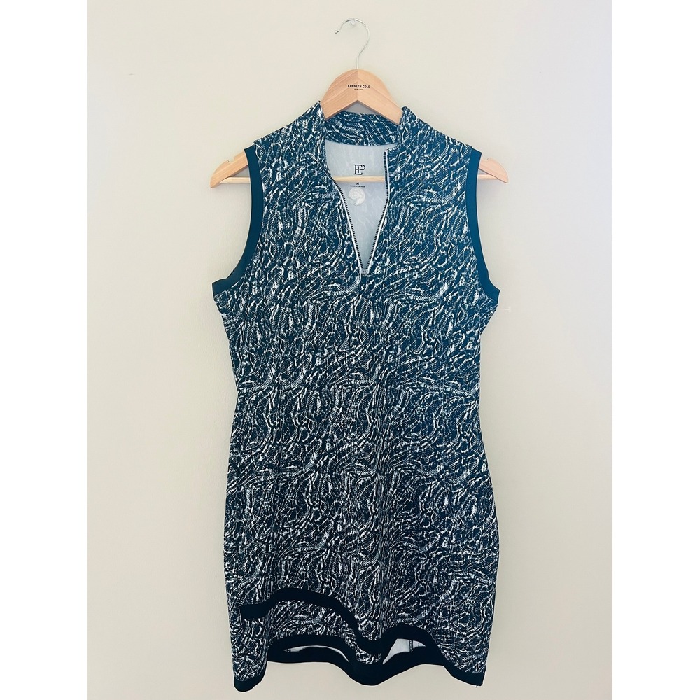 EP New York Womens Golf Dress Black White Abstract Print Sleeveless Zip Size M